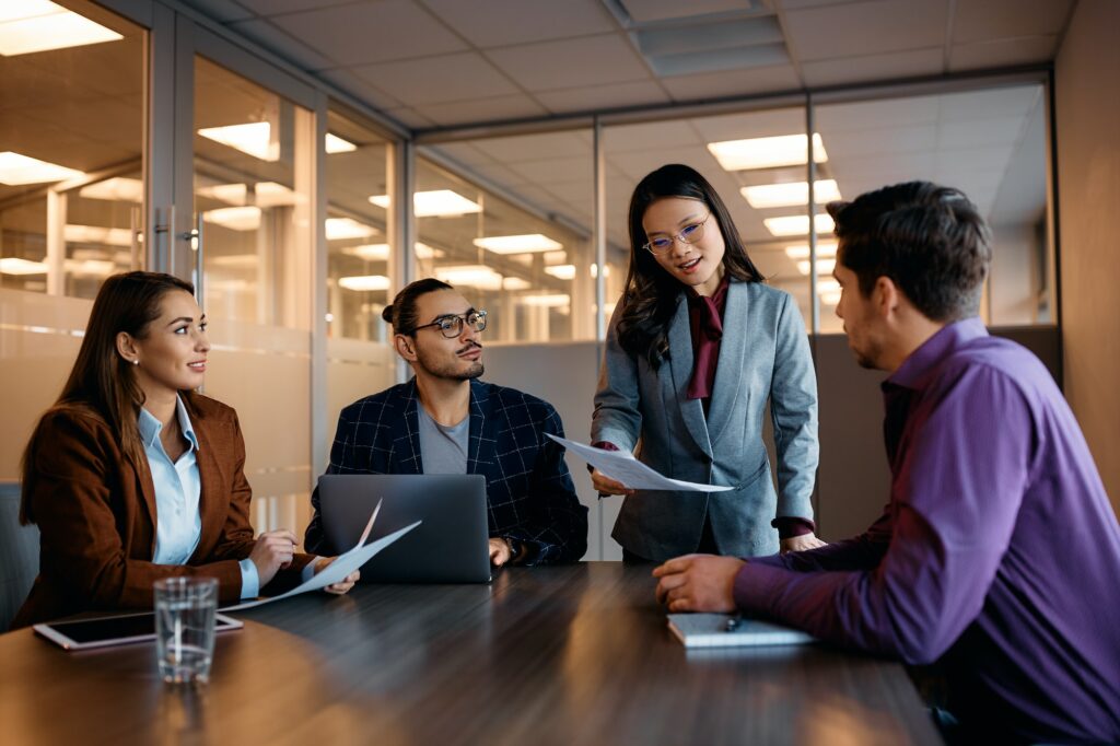 Multiracial group of business people having a meeting in the office.